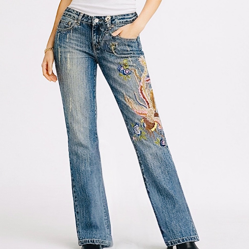 Vintage Peggy Buffalo David Britton Embroidered Peacock Jeans Size 30